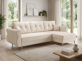 Rozkładana narożna sofa SILVIANO 230x140 cm, kremowa, uniwersalna