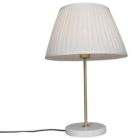 Retro lampa stołowa mosiądz z abażurem plisowanym krem 35 cm - Kaso