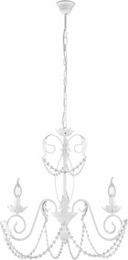 Damascus - Biały lakierowany żyrandol z żelaza z dekoracją w stylu shabby chic i kryształowymi cyrkoniami, 3 lampy, 120 cm - Ø47 cm - BL77-3-BCO
