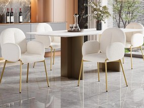 Zestaw 4 Krzeseł z tkaniny teddy - złocone metalowe nogi - krzesło do toaletki - krzesło do jadalni - Beżowy