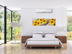 Obraz - Świecące kwiaty słonecznika (170x50 cm)