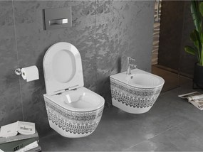 Mexen Lena miska wc Rimless z deską wolnoopadającą slim, duroplast, biała/czarna wzór - 30224095