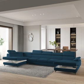 Masseno Narożnik MONTIVA z funkcją spania i pojemnikiem na pościel Narozniki U, Rozkładana sofa - Niebieski, MONOLITH 77