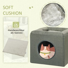 PawHut Jaskinia dla Kotów 2 Poziomy Łóżko z Poduszką Zielony | Aosom PL