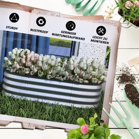 Outsunny Hochbeet Donica Warzywna, modularne łóżko wysokie, zabezpieczone krawędzie, design bez dna,  105 x 62 x 30 cm, Srebrny