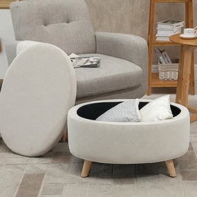 HOMCOM Ławka z miejscem do przechowywania, Hoker, owalny kształt, wygląd aksamitu, do 80 kg, 71 x 51,5 x 42 cm, Beżowy