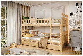 Łóżko piętrowe BARTEK 200x80 sosna nielakierowana drewniane trzyosobowe KOCOT KIDS