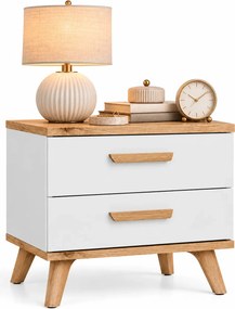 Biała szafka nocna z 2 szufladami w stylu scandi biały + dąb artisan E2-Z83