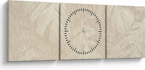 Obraz - Liście w teksturze (z zegarem) (90x30 cm)