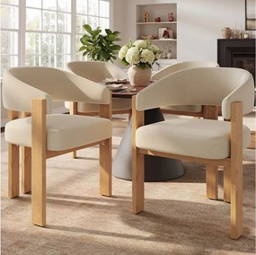 Zestaw 4 ergonomicznych krzeseł do jadalni - 57,5 x 43 x 78 cm - z wyściółką i żelaznymi nogami - flanela - beżowy i naturalny