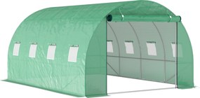 Outsunny Szklarnia Polytunelowa z pokryciem z tworzywa i ramą stalową, beżowa szklarnia z rolowanymi drzwiami, Zielona
