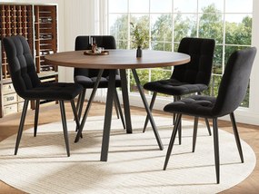 Nowoczesny okrągły stół jadalny (średnica 80 cm), metalowa podstawa, blaty w efekt drewna, brązowy