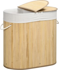 HOMCOM Kosz na bieliznę 100L z wyjmowaną ławą do prania 62,5 cm x 37 cm x 60,5 cm Naturalny + Biały