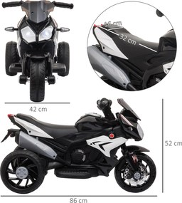 HOMCOM Elektryczny motocykl dla dzieci, światła i dźwięki, 3 km/h, ładowalny, tworzywo sztuczne i metal, Czarny/Biały
