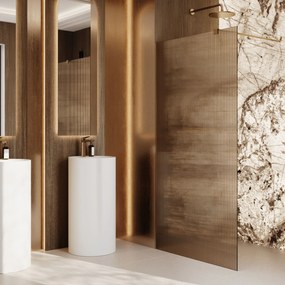 Ścianka prysznicowa WALK IN FIX brązowa prostokątna ryflowana 8 mm WELLE Classic Brown MASSI| Różne rozmiary : Kolor profili kabiny - chrom / srebrny, Szerokość ścianki - 80 cm, Typ montażu - WALK in FIX (Do ściany)