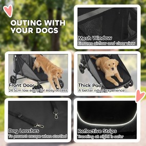 PawHut Wózek dla psa składany dla dużych psów do 30 kg z obrotowymi kołami 360°, siatkowymi oknami, poduszką i regulowanym uchwytem w kolorze szarym | Aosom PL