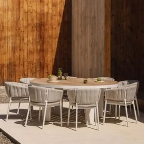 Zestaw Okrągłego Stołu Riviera O Średnicy 180 Cm Z Drewna Tekowego I Aluminium Oraz 8 Krzeseł Ogrodowych Z Aluminium I Tkaniny R Drewno Tekowe - Sklum