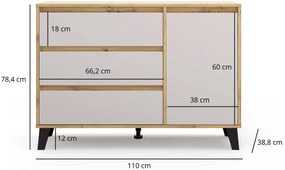 Duża komoda z szufladami i szafką dąb artisan + kaszmir T8-R85
