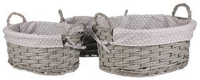 Zestaw koszy wiklinowych z tkaniną Szara kropka, 3 szt., 3 rozmiary, 39 x 22 x 31 cm