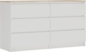 Komoda z 6 szufladami: blat biały matowy / dąb sonoma, 138 x 39 x 79 cm