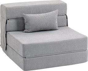 HOMCOM Sofa na podłogę, tapicerowana soffa, przekształcana w materac, pianka, poduszka, jasnoszary