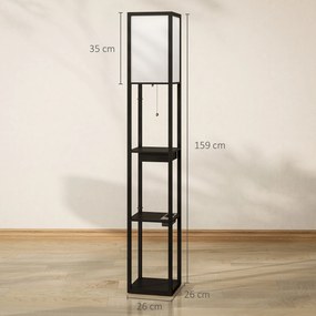 HOMCOM Lampa Stojąca z 3-Poziomową Półką, Przełącznikiem Nożnym, Portami USB, MDF, Czarny