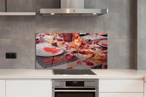 Panel szklany do Kuchni Romantyczna Kolacja z Sercami i Różami