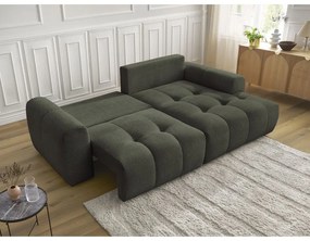 Rozkładany/ze schowkiem narożnik z tkaniny szenilowej (prawostronny/z szezlongiem) w kolorze khaki Roxelane – Bobochic Paris