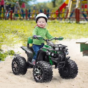HOMCOM Quad elektryczny dla dzieci, z światłami i portem muzycznym, 3-8 km/h, dla 3-5 latków, Zielony