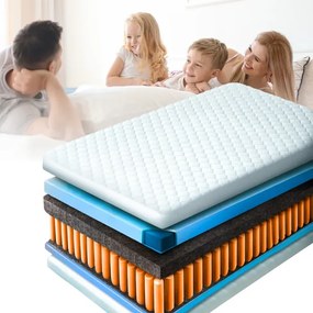 Materac Dwuosobowy 160x200 cm Kieszeniowy Sprężynowy Twardy (H3) LAGUNA 7 STREF