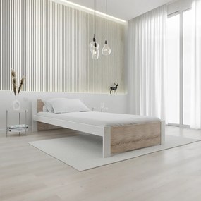 Łóżko IKAROS 90 x 200 cm, białe/dąb sonoma Stelaż: Ze stelażem listwowym rolowanym, Materac: Materac Somnia 18 cm