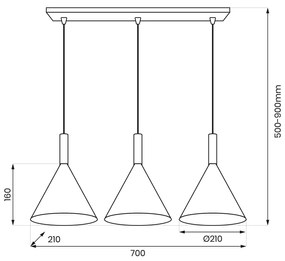 Lampa wisząca PERU WHITE 3xE27, potrójna, biała, złota