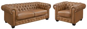 Komplet wypoczynkowy typu chesterfield 3+1BRENTON 100% skóry bawolej - Kolor: karmelowy vintage