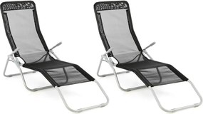 Zestaw ogrodowy 2 x leżak z czarną tkaniną - składany