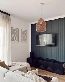 Szafka RTV Asha 200 cm z ryflowanym frontem i wnęką - czarny mat