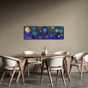 Obraz ciemnoniebieskich kwiatów (z zegarem) (90x30 cm)