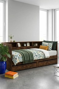 Łóżko z regałem i szufladami 90x200 cm wędzony dąb D1-Z33