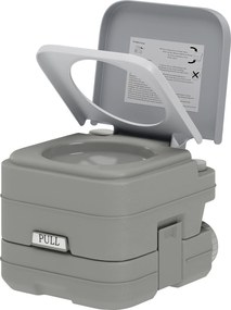 HOMCOM Toaleta zewnętrzna, przenośna, z zbiornikiem na odpady i zbiornikiem do spłukiwania, z plastiku, z pokrywą, Szara