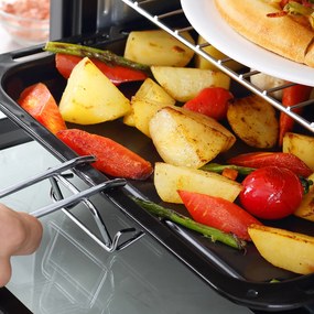 HOMCOM Minipiekarnik, Piecyk Toasterowy, Timer, Ruszt, Blacha do Pieczenia, Szkło Wglądowe, Metal, Czarny