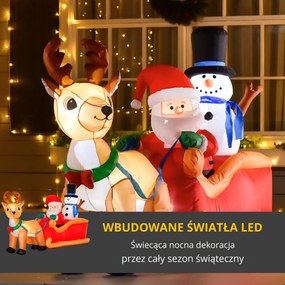HOMCOM nadmuchiwana dekoracja świąteczna z saniami i bałwanem, oświetlenie LED, odporna na warunki pogodowe, poliester 200 x 80 x 128 cm | Aosom PL