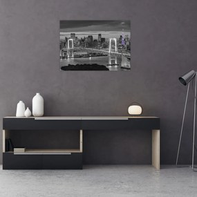 Obraz - Duże miasto z fioletową wieżą (70x50 cm)