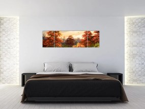 Obraz rzeki w jesiennym krajobrazie, obraz olejny (170x50 cm)