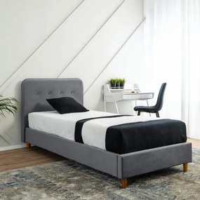 Łóżko Tapicerowane 90x200 cm ze Stelażem Jednoosobowe DENNIS Welurowe Ciemnoszare