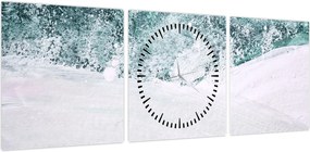 Obraz - Turkusowa abstrakcja (z zegarem) (90x30 cm)