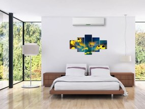 Obraz - Żółty motyl z kwiatami (125x70 cm)