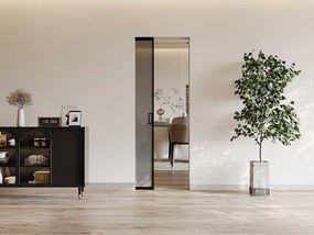 Drzwi przesuwne chowane w ścianie - aluminium i dymione szkło hartowane - wys. 205 x szer. 73 cm - LINCI II