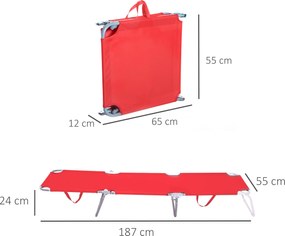 Outsunny Leżak Ogrodowy Składany z Regulowanym Oparciem, Stelaż Odporny na Rdzę, 187 x 55 x 24, Czerwony