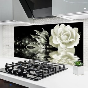 Szkło Ozdobne do Kuchni Czerwona Róża W Kroplach Deszczu