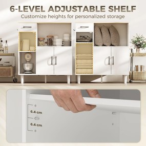 HOMCOM Kredens kuchenny z szufladą, 2 szafkami, otwartą półką, prążkowanymi drzwiami z akrylu 80 x 34 x 91 cm Biały + Dąb | Aosom PL