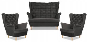 Zestaw wypoczynkowy Carol sofa fotele paski Family Meble grafitowy